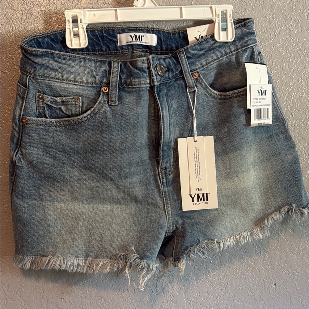 YMI Frayed Hem Jean Shorts in Blue